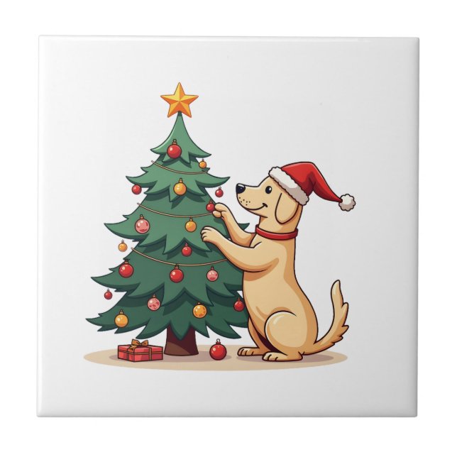 Labrador Christmas Tree Helper Ceramic Tile (Front)
