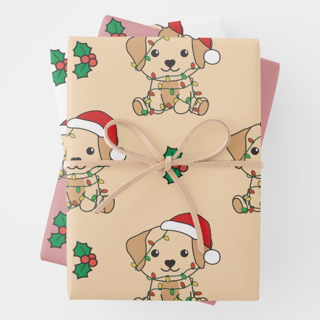 Labrador Christmas Winter Animals Holiday Dog Wrapping Paper Sheets (In situ)