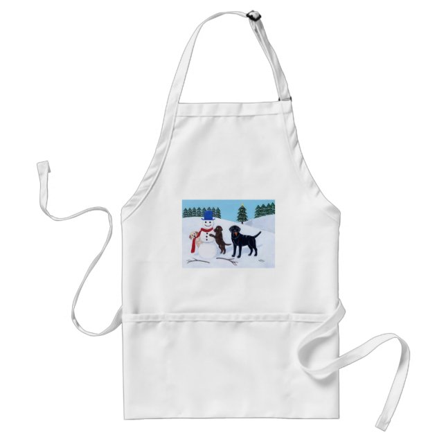 Labrador Christmas with Snowman Adult Apron (Front)