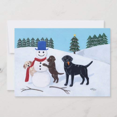 Labrador Christmas with Snowman Invitation