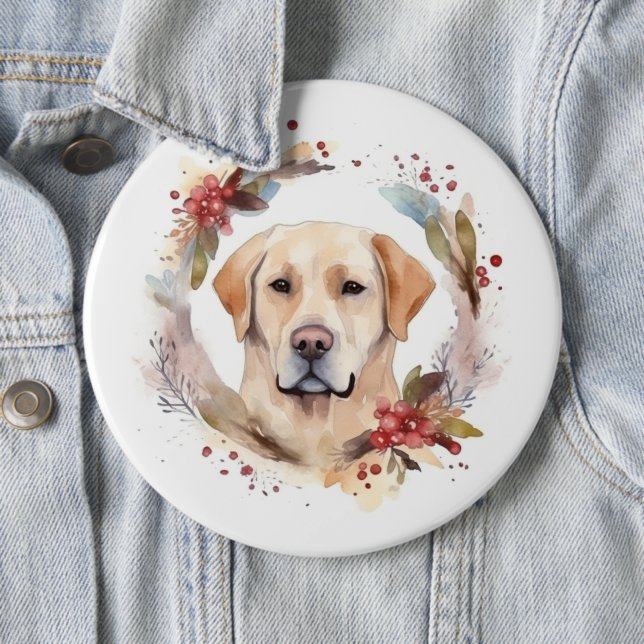 Labrador Christmas Wreath Festive Pup  Button (In Situ)