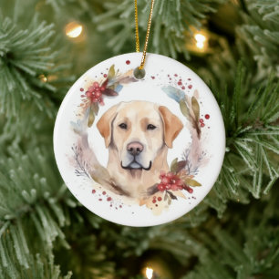 Labrador Christmas Wreath Festive Pup  Ceramic Ornament