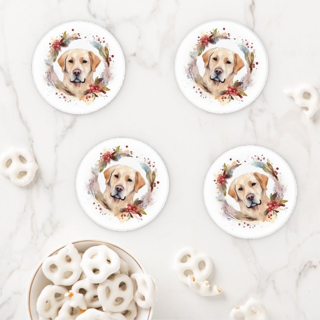 Labrador Christmas Wreath Festive Pup  Coaster Set (In Situ)