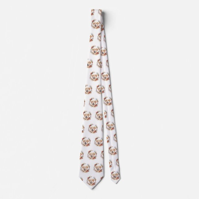 Labrador Christmas Wreath Festive Pup  Neck Tie (Front)