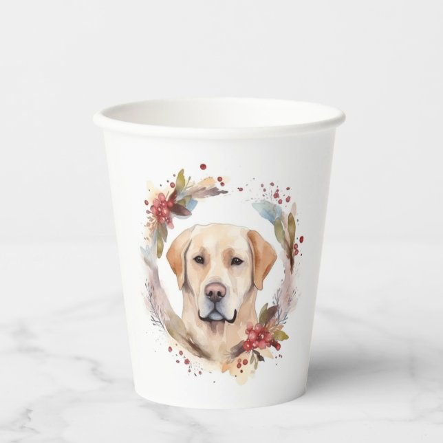 Labrador Christmas Wreath Festive Pup  Paper Cups (Front)
