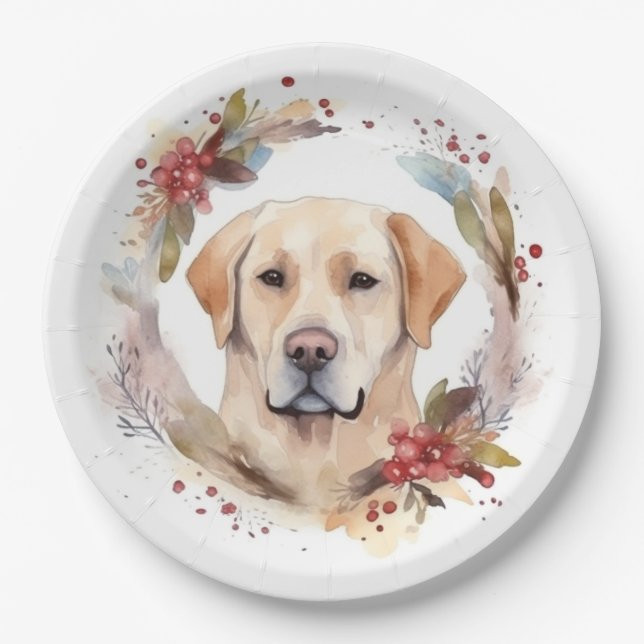 Labrador Christmas Wreath Festive Pup  Paper Plates (Front)