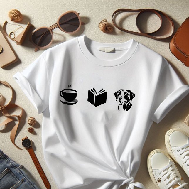 Labrador Coffee Book gift for doglover  T-Shirt (labrador, book, coffee, all i need to life)