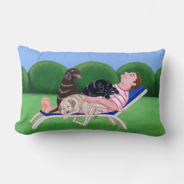 Labrador Dad Painting Lumbar Pillow (Front)
