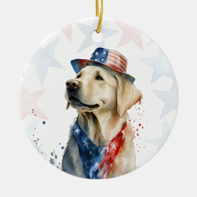 Labrador Dog, 4th of july Personalized Ceramic Ornament (Front)