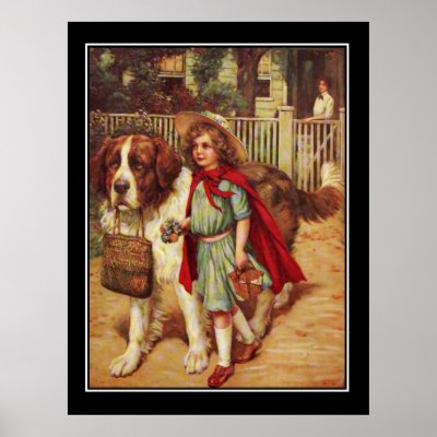 Labrador Dog and Girl Vintage Poster