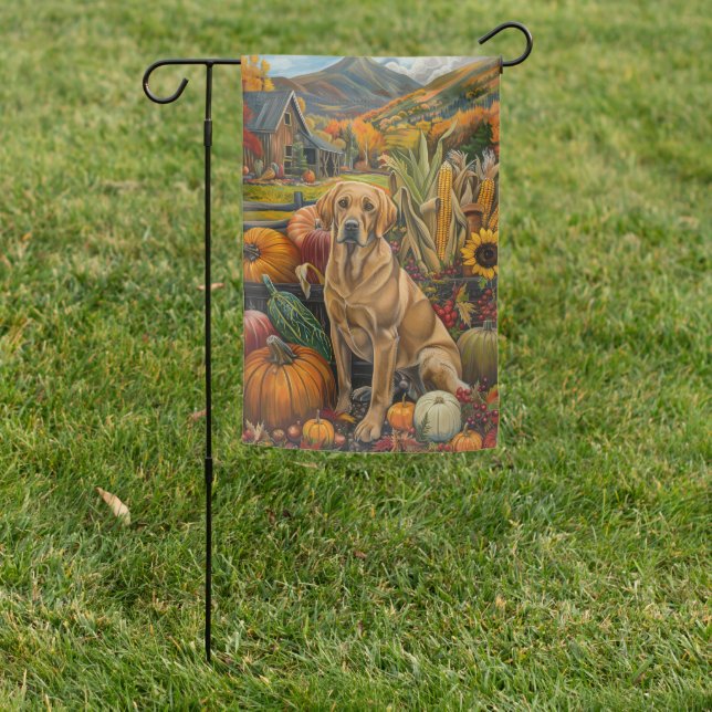 Labrador Dog Autumn Harvest Thanksgiving Garden Flag (In SItu)