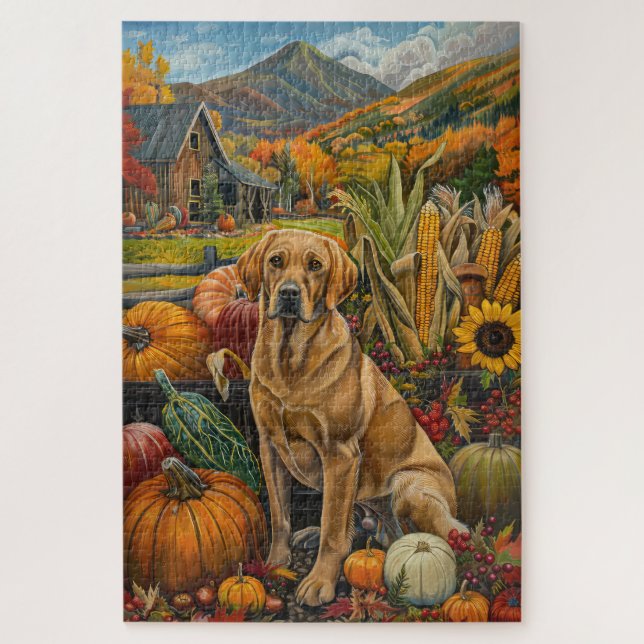 Labrador Dog Autumn Harvest Thanksgiving Jigsaw Puzzle (Vertical)