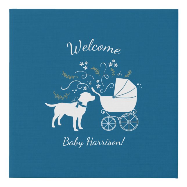 Labrador Dog Baby Shower Blue Boy Lab Faux Canvas Print (Front)