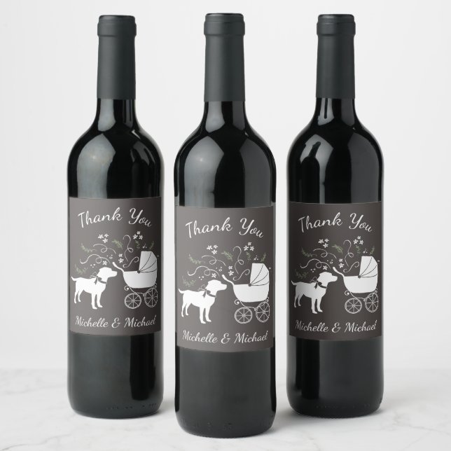 Labrador Dog Baby Shower Lab Grey Gender Neutral Wine Label (Bottles)