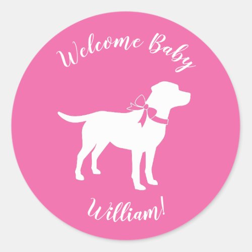 Labrador Dog Baby Shower Pink Girl Lab Classic Round Sticker