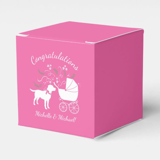 Labrador Dog Baby Shower Pink Girl Lab Favor Boxes (Front Side)