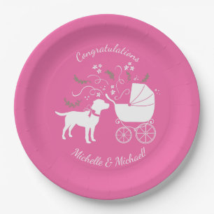 Labrador Dog Baby Shower Pink Girl Lab Paper Plates