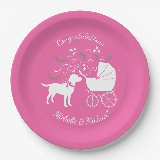 Labrador Dog Baby Shower Pink Girl Lab Paper Plates (Front)