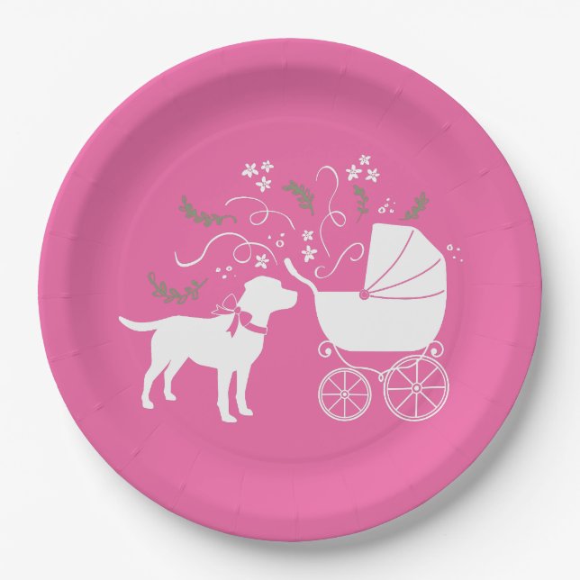 Labrador Dog Baby Shower Pink Girl Lab Paper Plates (Front)