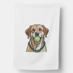 Labrador dog biting tennis ball in his mouth Class House Flag