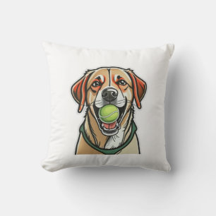 Labrador dog biting tennis ball in his mouth Class Throw Pillow