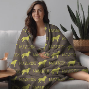 Labrador Dog, Brown Custom Name Repeat  Fleece Blanket