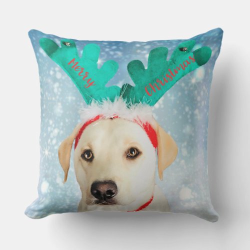 Labrador Dog Christmas Antlers Cute Throw Throw Pillow