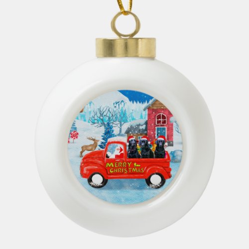 Labrador Dog Christmas Delivery Truck Snow  Ceramic Ball Christmas Ornament