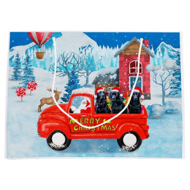 Labrador Dog Christmas Delivery Truck Snow  Large Gift Bag (Front)