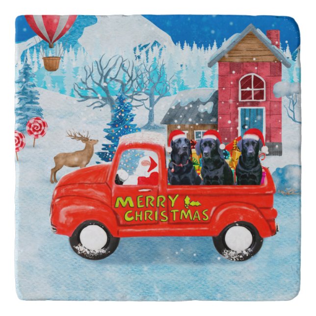 Labrador Dog Christmas Delivery Truck Snow  Trivet (Front)