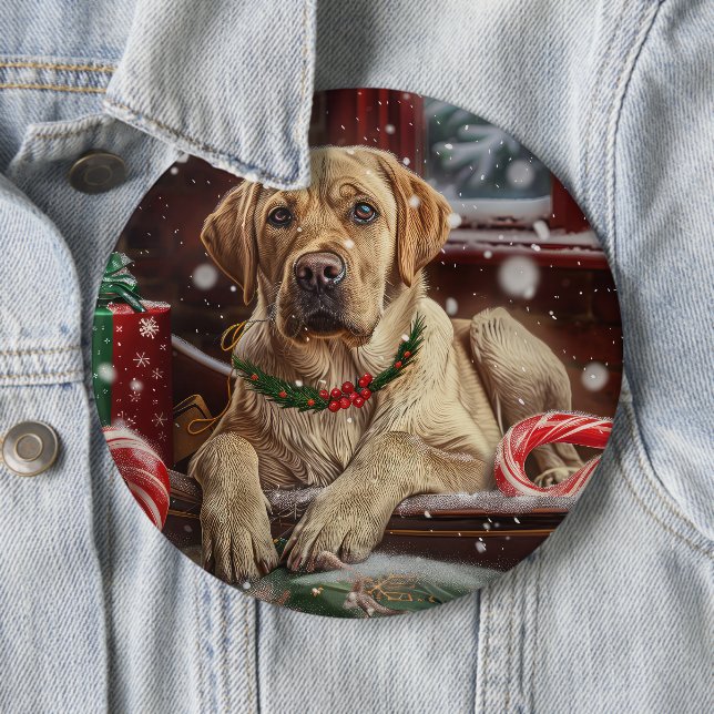 Labrador Dog Christmas Festive Button (In Situ)