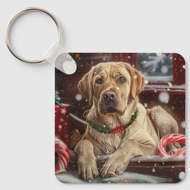 Labrador Dog Christmas Festive Keychain (Front)