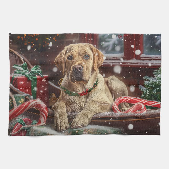 Labrador Dog Christmas Festive Kitchen Towel (Horizontal)