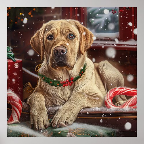 Labrador Dog Christmas Festive Poster