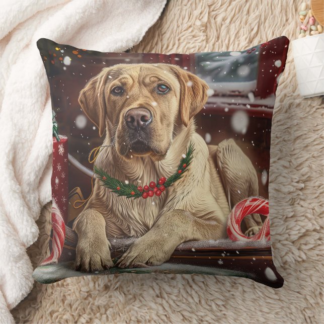 Labrador Dog Christmas Festive Throw Pillow (Blanket)