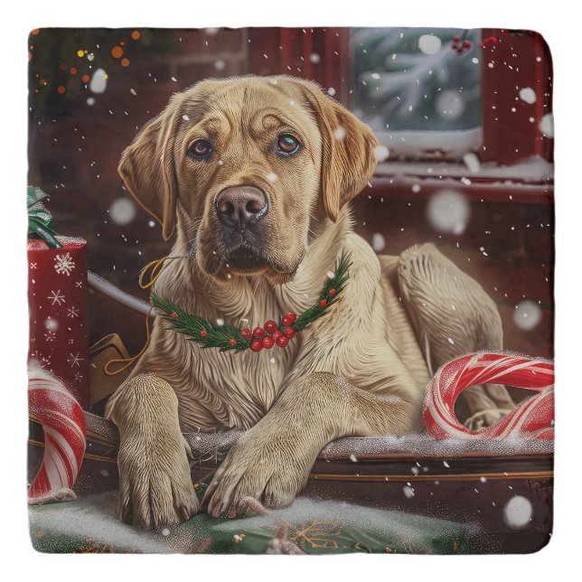 Labrador Dog Christmas Festive Trivet (Front)