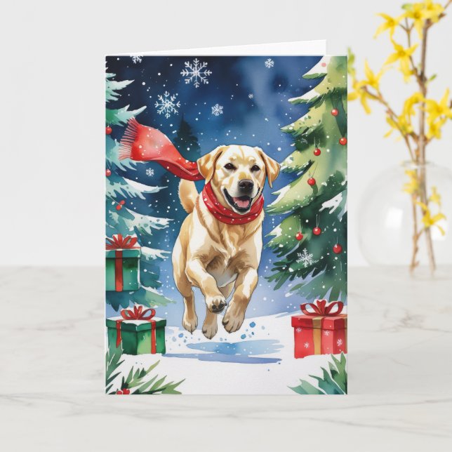 Labrador Dog Christmas Greeting Card (Yellow Flower)