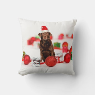 Labrador Dog Christmas w Gifts Santa Hat Pillow