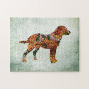 Labrador Dog Floral On Green Jigsaw Puzzle