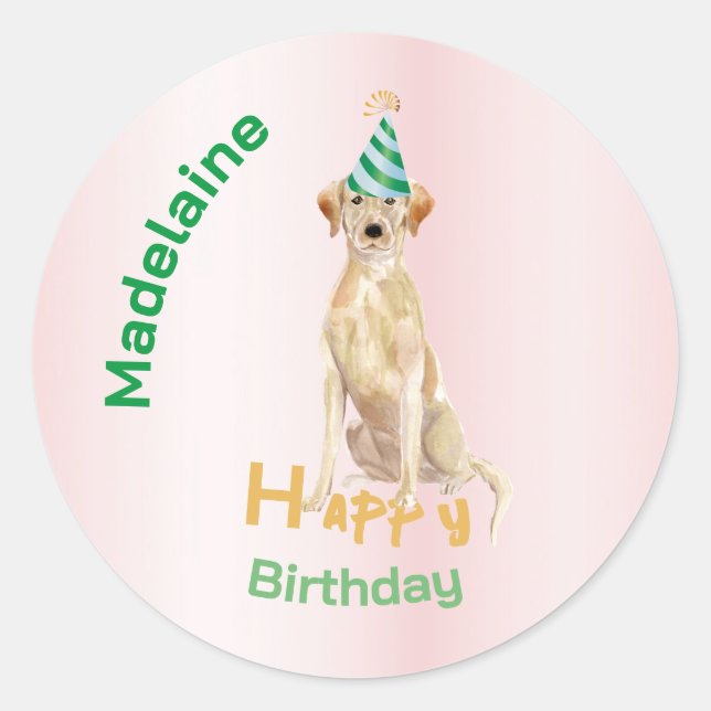 Labrador Dog Happy Birthday  Classic Round Sticker (Front)