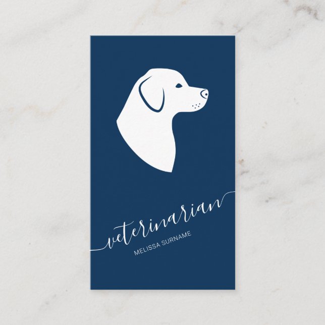 Labrador Dog Head Minimalist Veterinarian Blue Business Card (Front)