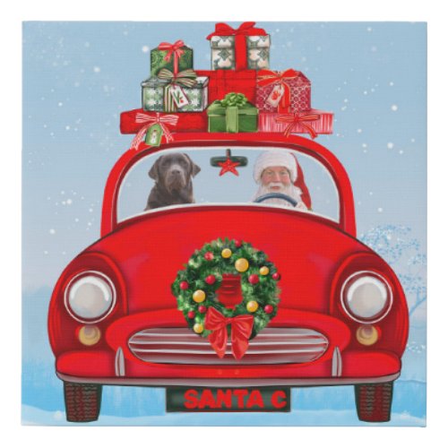 Labrador Dog In Car With Santa Claus  Faux Canvas Print