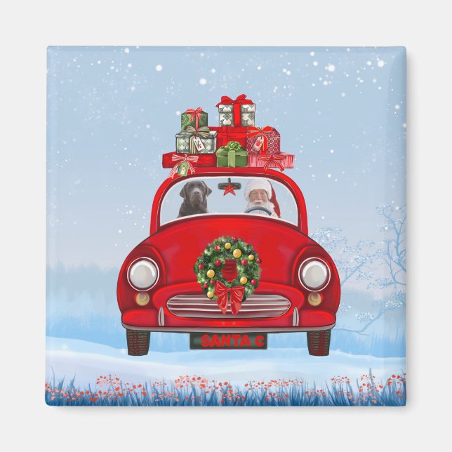 Labrador Dog In Car With Santa Claus  Magnet (Front)
