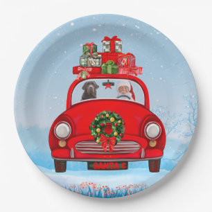 Labrador Dog In Car With Santa Claus Paper Plates