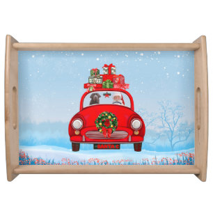 Labrador Dog In Car With Santa Claus  Serving Tray