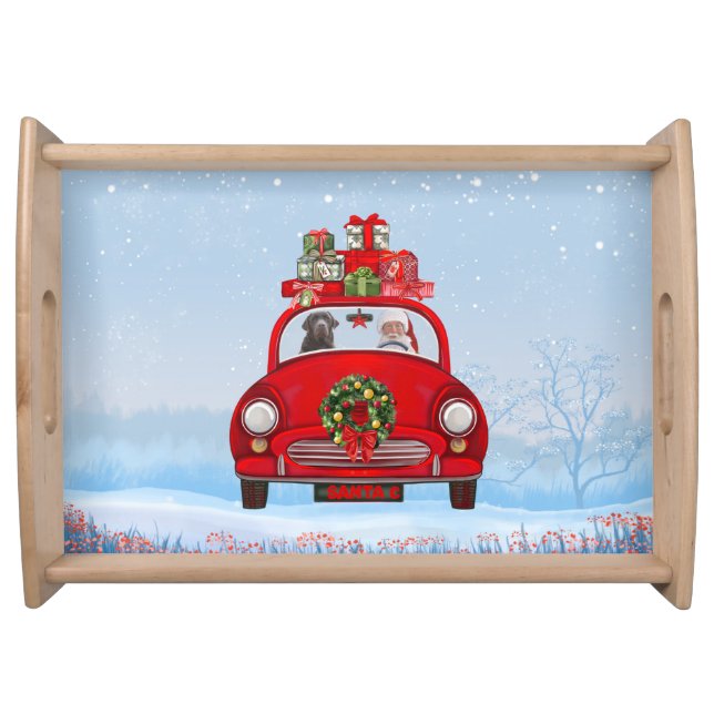 Labrador Dog In Car With Santa Claus  Serving Tray (Front)