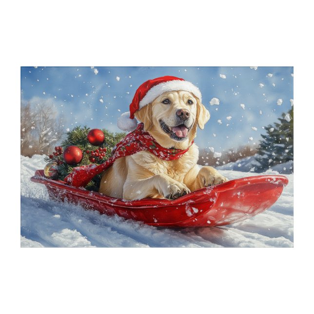 Labrador Dog in Sledge Let it Snow Christmas Acrylic Print (Front)