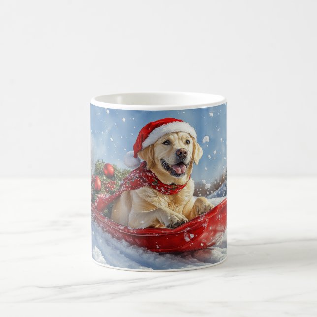 Labrador Dog in Sledge Let it Snow Christmas Coffee Mug (Center)