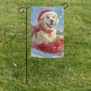 Labrador Dog in Sledge Let it Snow Christmas Garden Flag