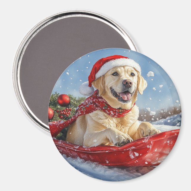 Labrador Dog in Sledge Let it Snow Christmas Magnet (Front/Back)